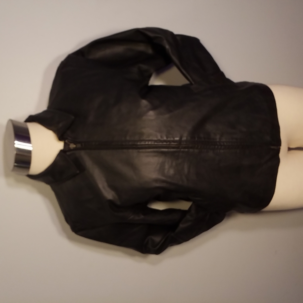 GAP COAT Vintage LEATHER Jacket Size L (10) black zip